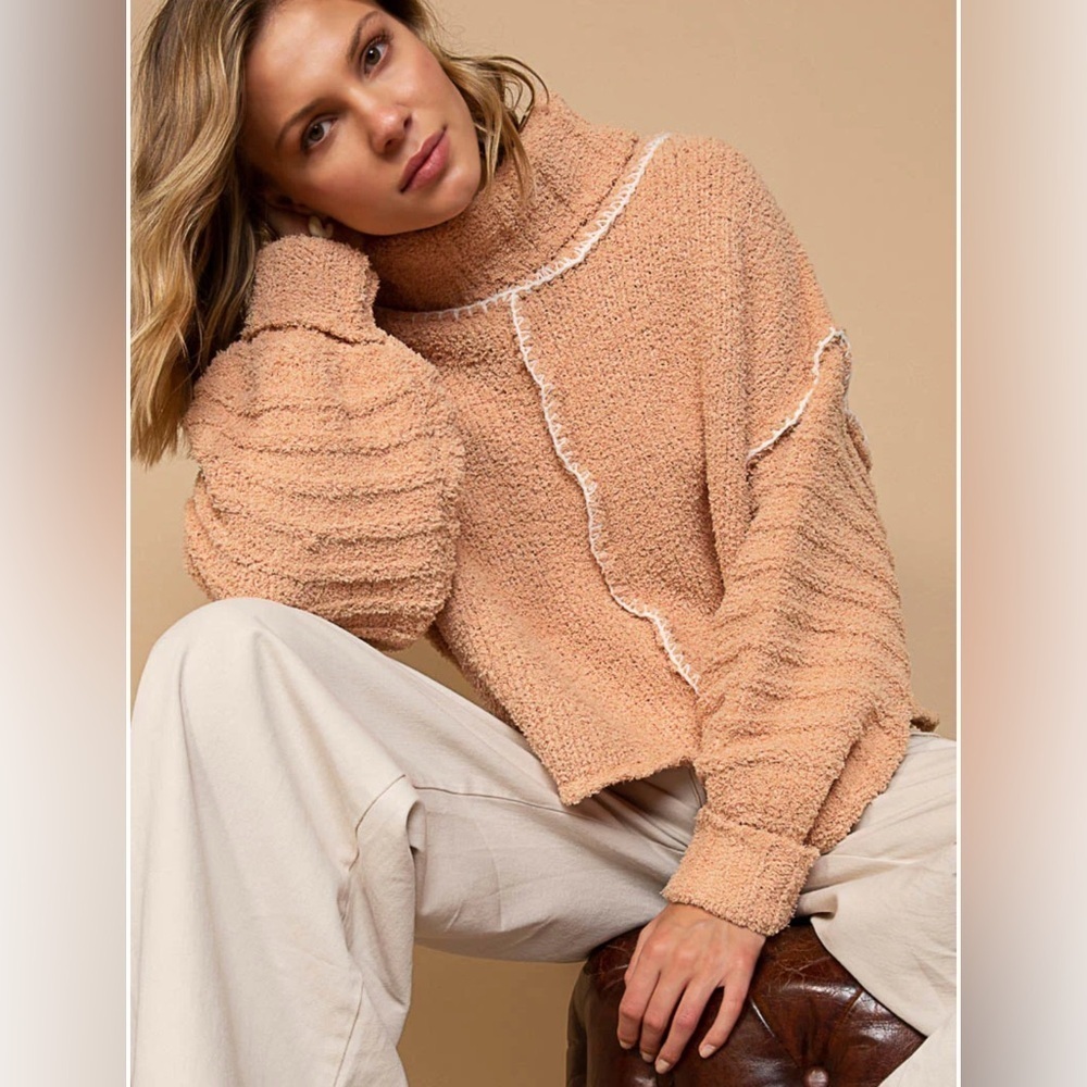 POL Berber Fleece Turtleneck Sweater Relaxed Fit size M